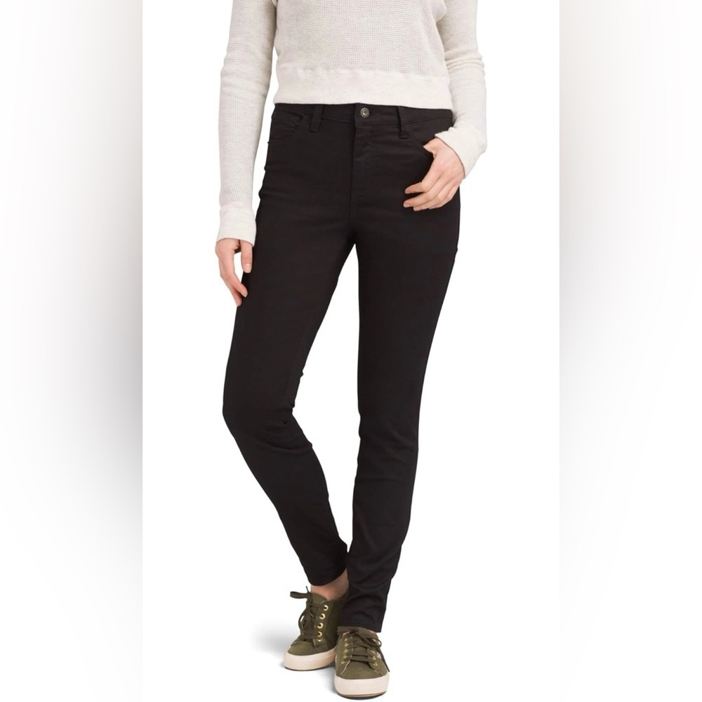 Prana Women's Oday Jeans Denim Skinny Flat Front Stretch Black Out Size 4 New